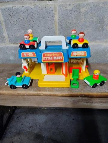 Fisher Price Vintage Little Market met auto's en popjes bij beschikbaar voor biedingen