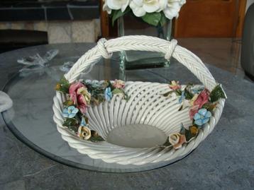 Ancien plat décoratif forme d'un panier corbeille, Bassano