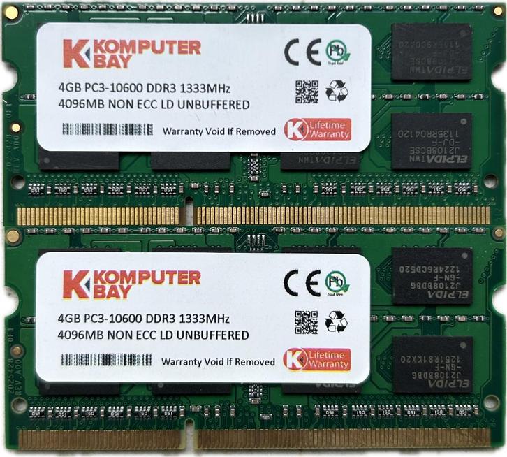 Mémoire RAM Komputerbay 8GB (2x4GB) DDR3 PC3-10600 1333MHz, Computers en Software, RAM geheugen, Zo goed als nieuw, Laptop, 8 GB