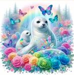 diamond painting;zeehond met jong 60x60 vierkante steentjes, Hobby en Vrije tijd, Ophalen of Verzenden, Nieuw, Knutselwerk