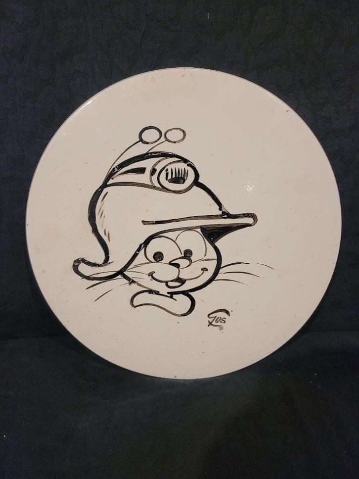 aardewerken plaquette met tekening van de scrameustache van, Boeken, Stripverhalen, Gelezen, Ophalen of Verzenden