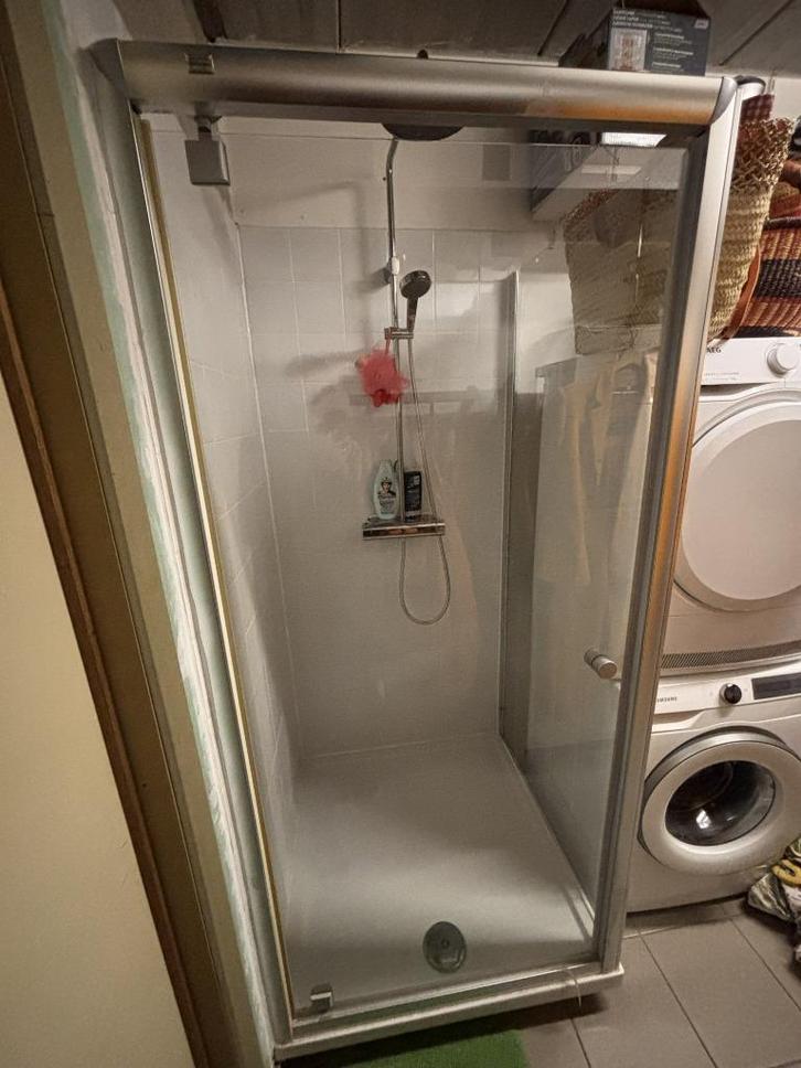 Douche wand, deur en thermostatische kraan, Doe-het-zelf en Bouw, Sanitair, Gebruikt, Douche, Chroom, Glas, Ophalen