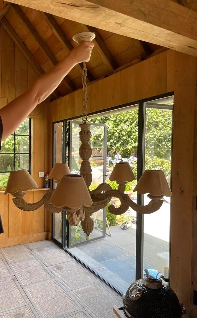 Brocante luster in landelijke stijl, Huis en Inrichting, Lampen | Kroonluchters, Zo goed als nieuw, Ophalen