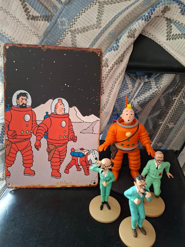 Kuifje vintage kosmonautplaat in stevig aluminium, Verzamelen, Stripfiguren, Nieuw, Plaatje, Poster of Sticker, Kuifje, Ophalen of Verzenden