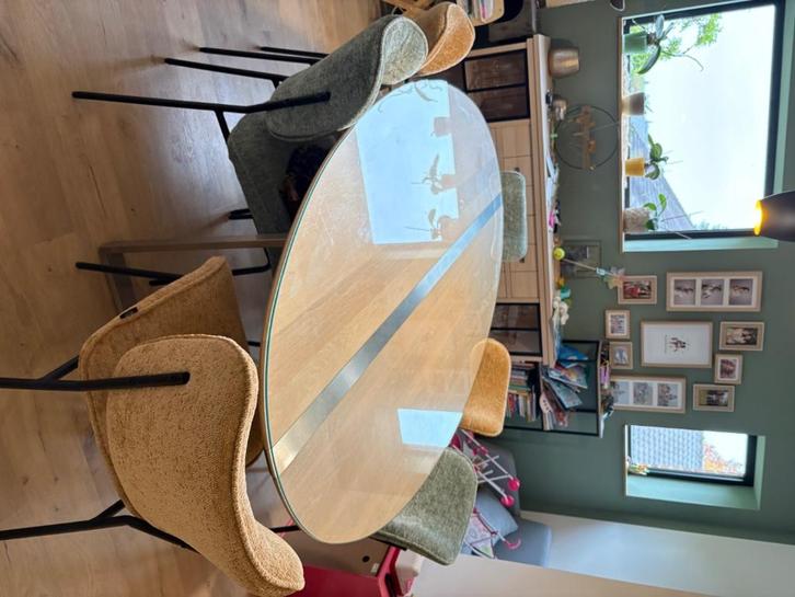 Table de salle à manger contemporaine en chêne massif, Huis en Inrichting, Tafels | Eettafels, Gebruikt, 100 tot 150 cm, 200 cm of meer