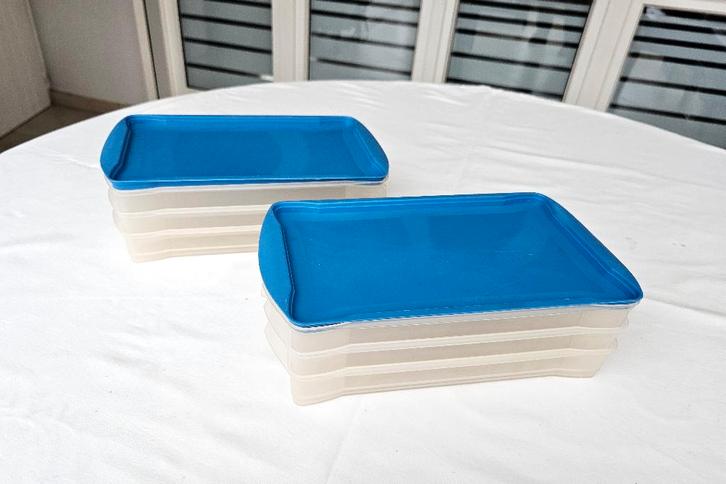 6 opbergdozen voor broodbeleg + 2 deksels, Huis en Inrichting, Keuken | Tupperware, Zo goed als nieuw, Blauw, Wit, Ophalen of Verzenden