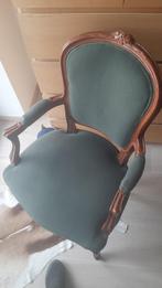 stoel: bruin hout met groene stof, Maison & Meubles, Chaises, Brun, Enlèvement, Tissus, Utilisé