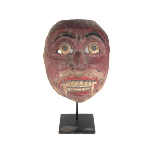 Groot Houten Bali Theatermasker: Demonisch Hoofd, Antiek en Kunst, Kunst | Niet-Westerse kunst, Ophalen of Verzenden