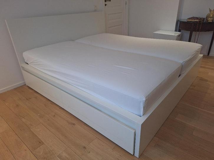 Bed 180x200 MALM Ikea twee 90x200 HYLLESTAD pocketvering, Huis en Inrichting, Slaapkamer | Bedden, Gebruikt, Tweepersoons, 180 cm