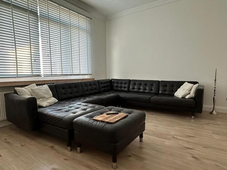 Hoekbank landskrona ikea leder longchair en voetenbank, Huis en Inrichting, Zetels | Complete zithoeken, Gebruikt, Leer, Ophalen