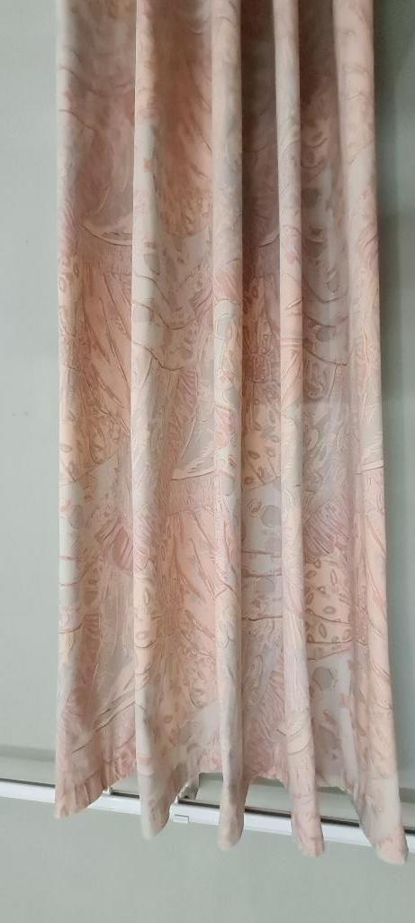 Pastel dessin - ongevoerd vintage gordijn, Huis en Inrichting, Stoffering | Gordijnen en Lamellen, Gebruikt, 200 cm of meer, 50 tot 100 cm