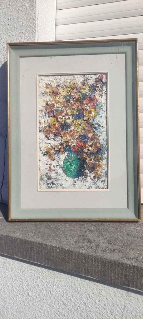 huile sur panneau fleur signe marcel delmotte, Antiek en Kunst, Kunst | Schilderijen | Klassiek, Ophalen of Verzenden