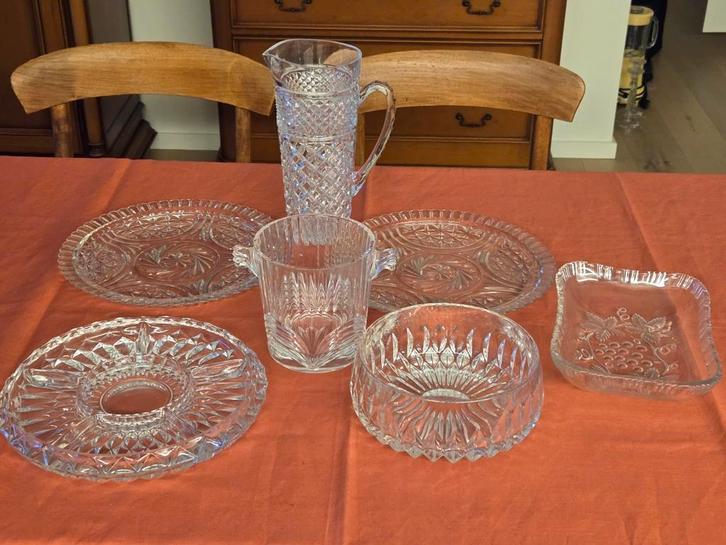Zeven vintage uitgewerkt glaswerk anno 50 / 60 nieuwe staat, Antiek en Kunst, Antiek | Glaswerk en Kristal, Ophalen of Verzenden
