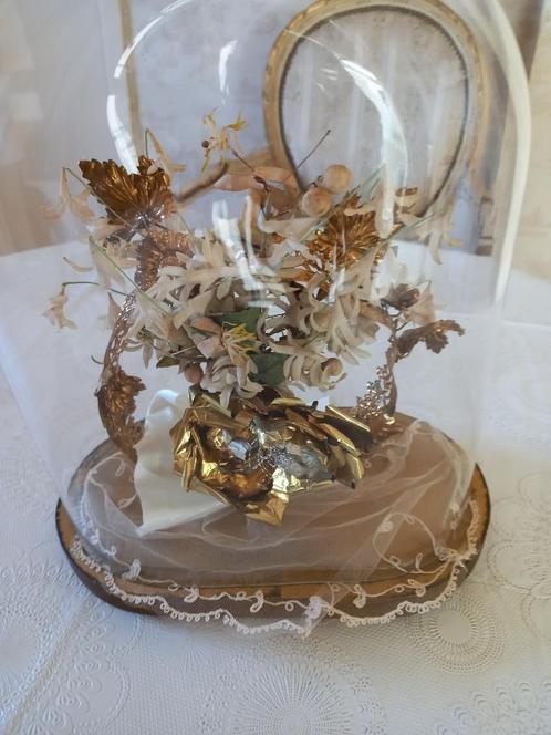 Antiek Stolp ,met Wassen Tak ,Religieuze Bloem, GERESERVEERD, Antiek en Kunst, Curiosa en Brocante, Ophalen