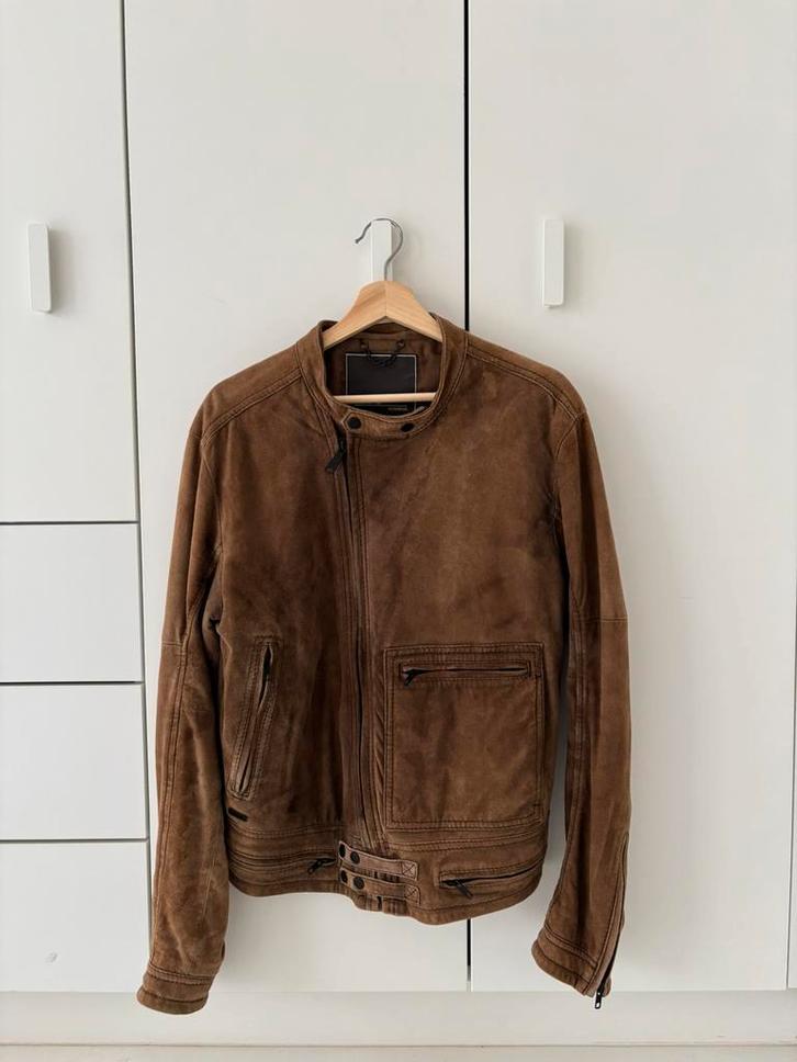 Bruine leren jas LEE - nooit gedragen, Kleding | Heren, Jassen | Zomer, Nieuw, Maat 48/50 (M), Bruin, Ophalen