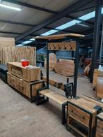 Kapstok met bankje mangohout 120cm industrieel, Neuf, Bois, Portemanteau sur pied, 150 à 200 cm