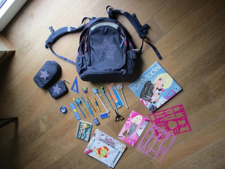 topmodel boekentas pennenzak portefeuille, schoolgerei teken, Handtassen en Accessoires, Tassen | Schooltassen, Gebruikt, Overige typen