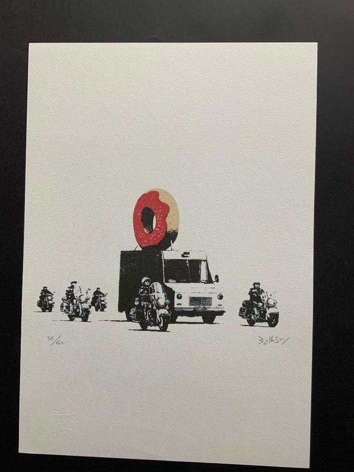 BANKSY DONUT litho genummerd 35 X 50 cm, Antiek en Kunst, Kunst | Litho's en Zeefdrukken, Ophalen of Verzenden