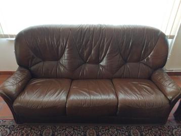 lederen salon met houten salontafel beschikbaar voor biedingen