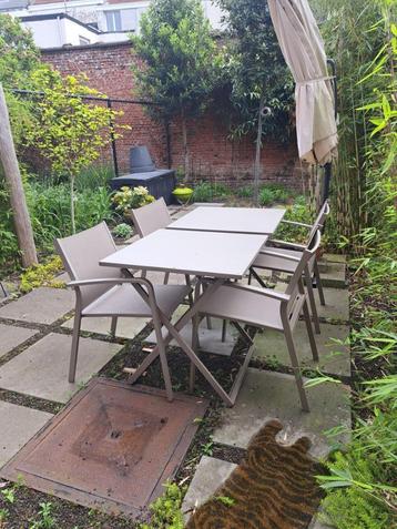 Tuinset - 2 tafels en 4 stoelen, Chaise, Salons de jardin, Aluminium, Utilisé