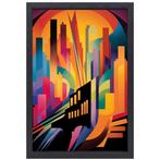 Crépuscule urbain en toile abstraite colorée + cadre de cuis, Maison & Meubles, Envoi, Neuf
