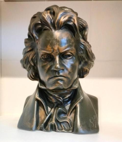 Prachtige oud Italiaanse buste van Beethoven. S. Setto 1915, Antiquités & Art, Art | Sculptures & Bois, Enlèvement