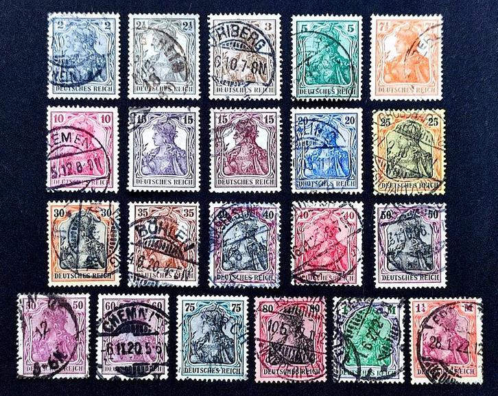 Deutsches Reich: 21X Germania zegels 1902-1920, Postzegels en Munten, Postzegels | Europa | Duitsland, Gestempeld, Overige periodes