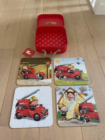 4 puzzels Janod thema brandweerman, Ophalen of Verzenden, 10 tot 50 stukjes, 2 tot 4 jaar