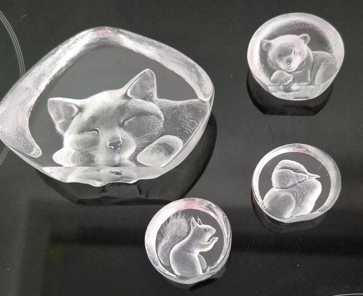 4 images d'animaux en cristal gravées par Mats Jonasson, Antiquités & Art, Curiosités & Brocante, Enlèvement