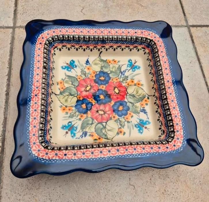 Prachtige vintage vierkante gebloemde art deco schaal, Antiek en Kunst, Antiek | Keramiek en Aardewerk, Ophalen of Verzenden