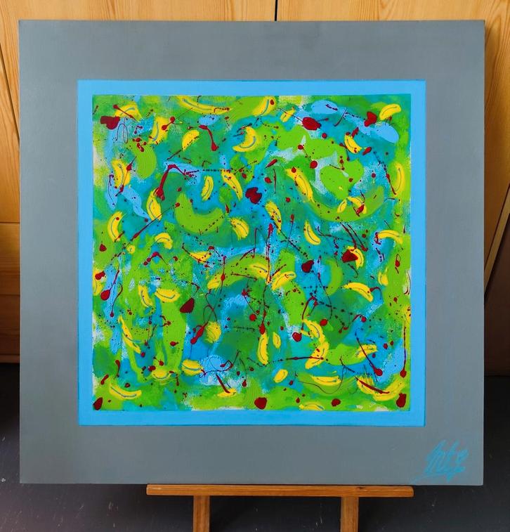 Acrylique sur châssis toilé 3D de 80/80 cm, Antiek en Kunst, Kunst | Schilderijen | Abstract