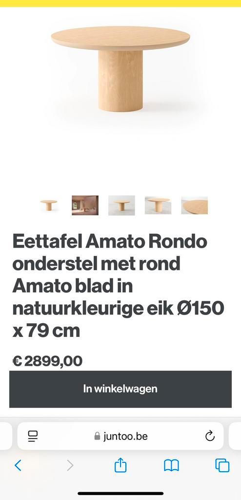 Ronde eettafel Amato Rondo Eik 150cm van Juntoo, Huis en Inrichting, Tafels | Eettafels, Zo goed als nieuw, 150 tot 200 cm, 100 tot 150 cm