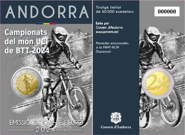 2 euro Andorra 2024 - WK Mountainbike (CoinCard), Postzegels en Munten, Munten | Europa | Euromunten, Setje, 2 euro, Overige landen