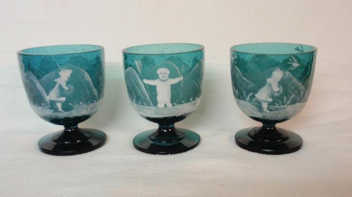 Oude 3 glazen kerstbal theelicht houder Mary Gregory, Diversen, Kerst, Gebruikt, Ophalen of Verzenden