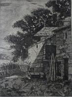 gravure originale Andrée Belcour Coin d'une ferme à Coindre, Enlèvement ou Envoi