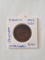 Morocco 10 mazunas 1903 1320 zeldzaam, Postzegels en Munten, Munten | Afrika, Ophalen of Verzenden
