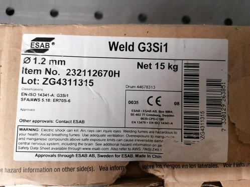 Esab weld G3Si1 lasdraad 1,2mm, Bricolage & Construction, Outillage | Pièces de machine & Accessoires, Neuf, Enlèvement ou Envoi