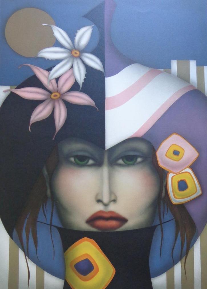 JEF VAN TUERENHOUT / VROUW MET BLOEM / ZEEFDRUK / 90x63cm, Antiek en Kunst, Kunst | Litho's en Zeefdrukken, Ophalen of Verzenden