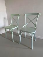 2 metalen retro stoelen in pastelgroen – stevig & stijlvol, Huis en Inrichting, Ophalen, Zo goed als nieuw, Twee