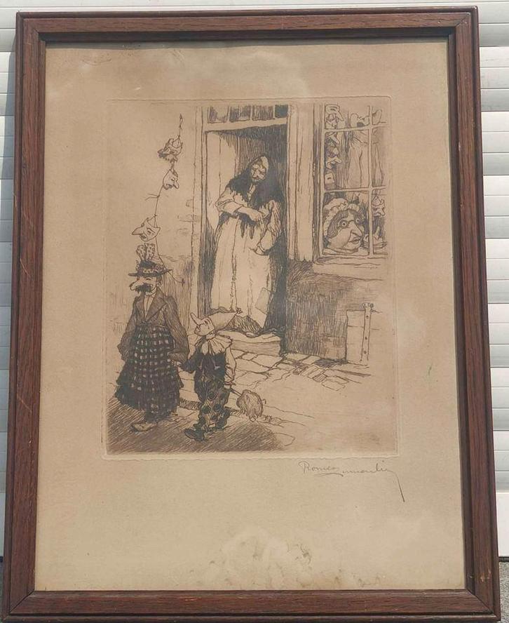 Eau forte signe Roméo dumoulin, Antiek en Kunst, Kunst | Etsen en Gravures, Ophalen of Verzenden