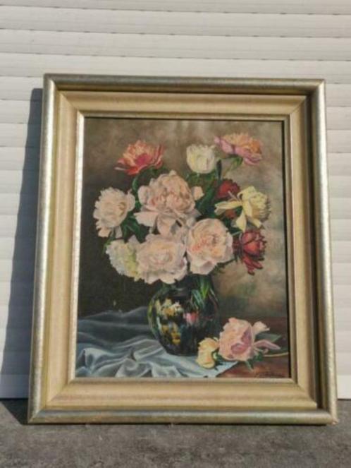huile sur toile fleur signe f ongenaed, Antiek en Kunst, Kunst | Schilderijen | Klassiek, Ophalen of Verzenden