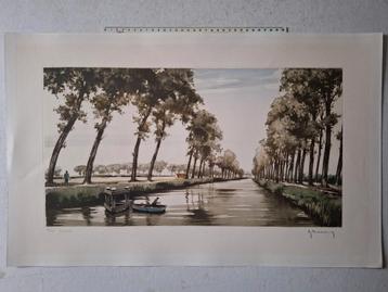 Fijne ets/aquatint Damme door Roger Hebbelinck beschikbaar voor biedingen