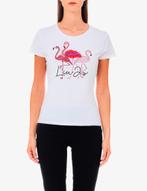 Liu-Jo witte t-shirt met km en flamingo's 1 x gedr Med, Kleding | Dames, Maat 38/40 (M), Liu-Jo, Wit, Ophalen of Verzenden