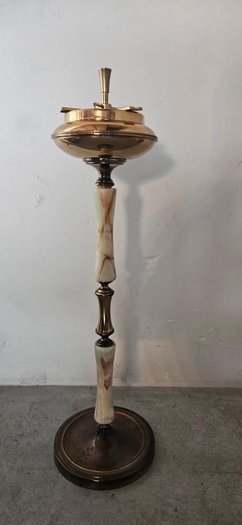 Vintage asbak van messing en onyx op standaard — jaren 70, Antiek en Kunst, Antiek | Meubels | Tafels, Ophalen of Verzenden