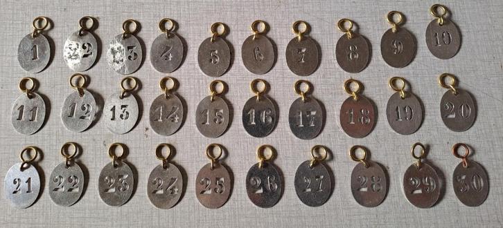 Lot de 30 porte-clés en alu, numérotés, Verzamelen, Sleutelhangers, Nieuw, Ophalen of Verzenden