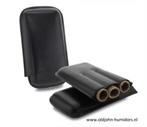 SK302 SIGAREN ETUI ZWART LEER 3X PETIT CORONA  Binnen 125x20, Verzenden, Nieuw, Tabaksdoos of Verpakking