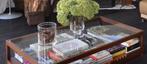 Salontafel hout met glas, Huis en Inrichting, Tafels | Salontafels, 50 tot 100 cm, Zo goed als nieuw, Minder dan 50 cm, Rechthoekig