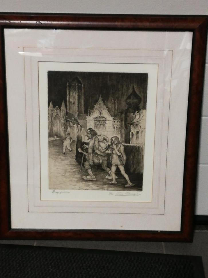 G. Langie: ets: 'De Hippies', Gentse kunstenaar, Antiek en Kunst, Kunst | Litho's en Zeefdrukken, Ophalen of Verzenden
