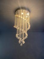 Plafondlamp  Kroonlucht met kristallen met led-lampen, Glas, Zo goed als nieuw, Ophalen