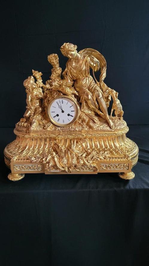 (17) Antieke Franse zware bronzen Pendule Regency-stijl 1860, Antiek en Kunst, Antiek | Klokken, Ophalen of Verzenden